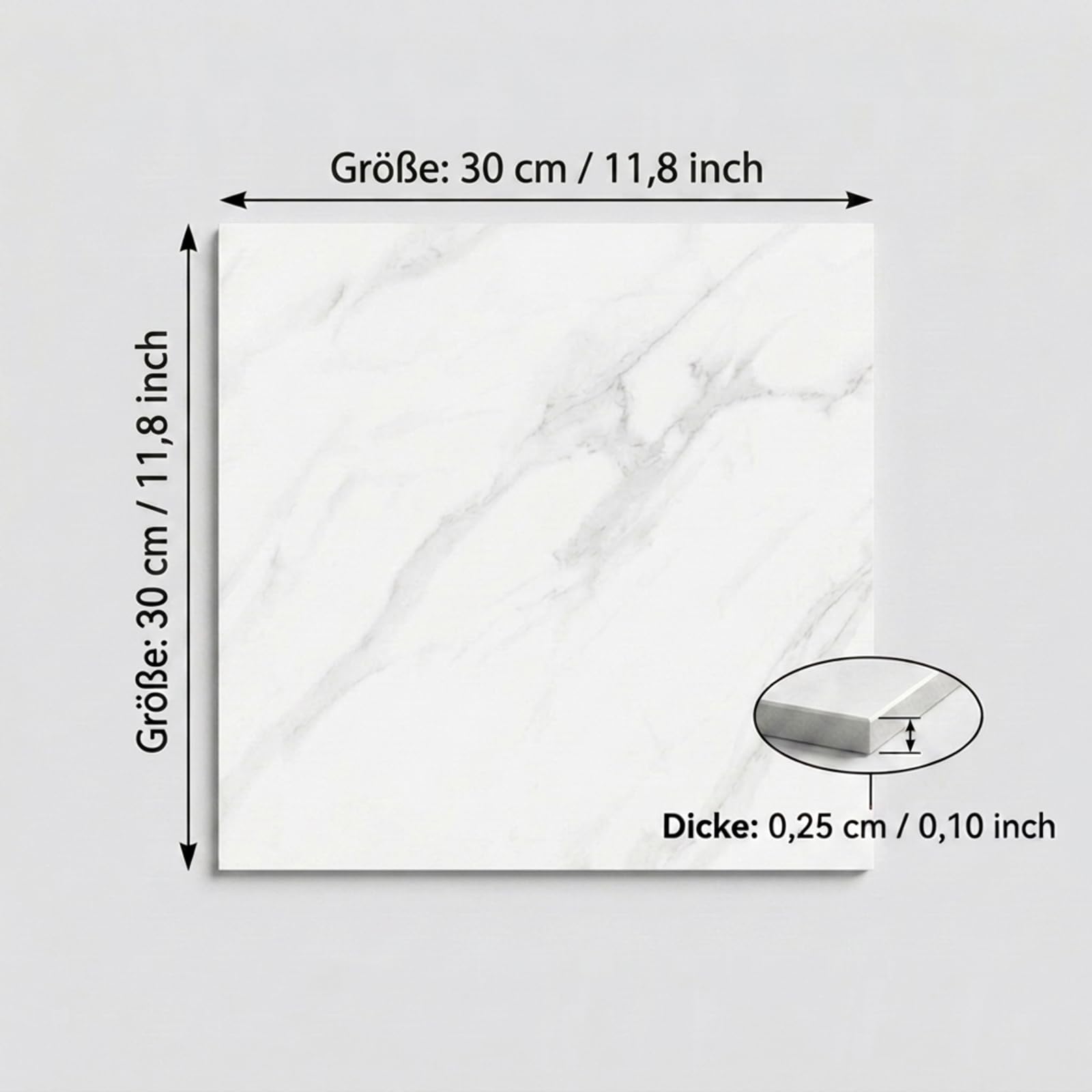 Azulejos autoadhesivos, 20 unidades, 30 x 30 cm, aspecto de mármol, azulejos adhesivos impermeables para cocina y baño, paneles de pared de PVC para salón, azulejos de pared, color blanco
