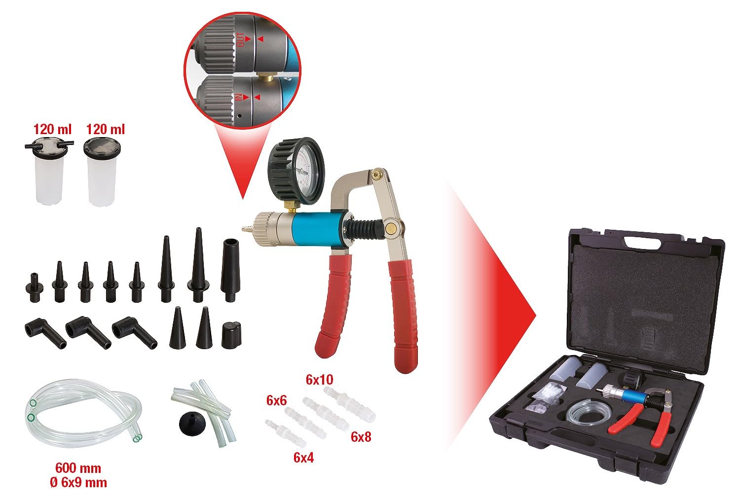 KS Tools 150.1900 Pompa a pressione e pompa del vuoto, serie da 7 pz