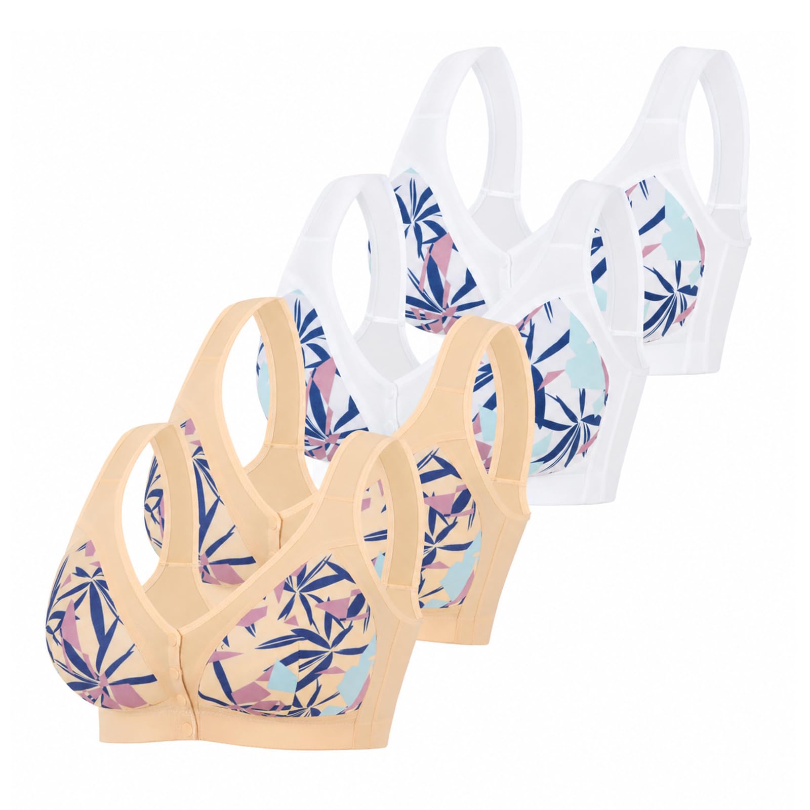 4er Pack BH Damen Ohne Bügel Mit Vorderverschluss, Komfort Seamless Bustier Vorne Verschließbar, Nahtloser Soft Entlastungs-BH Breite Träger Für Große Größen Schwarz Weiß