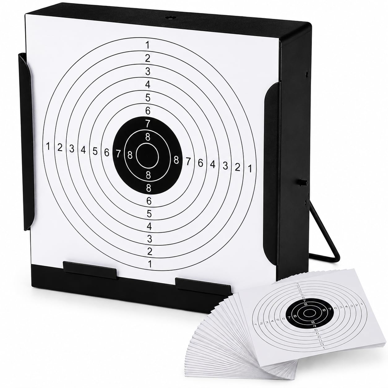 Supporto per bersagli in acciaio 14x14 cm per Airsoft, Airgun, pellet - Nero