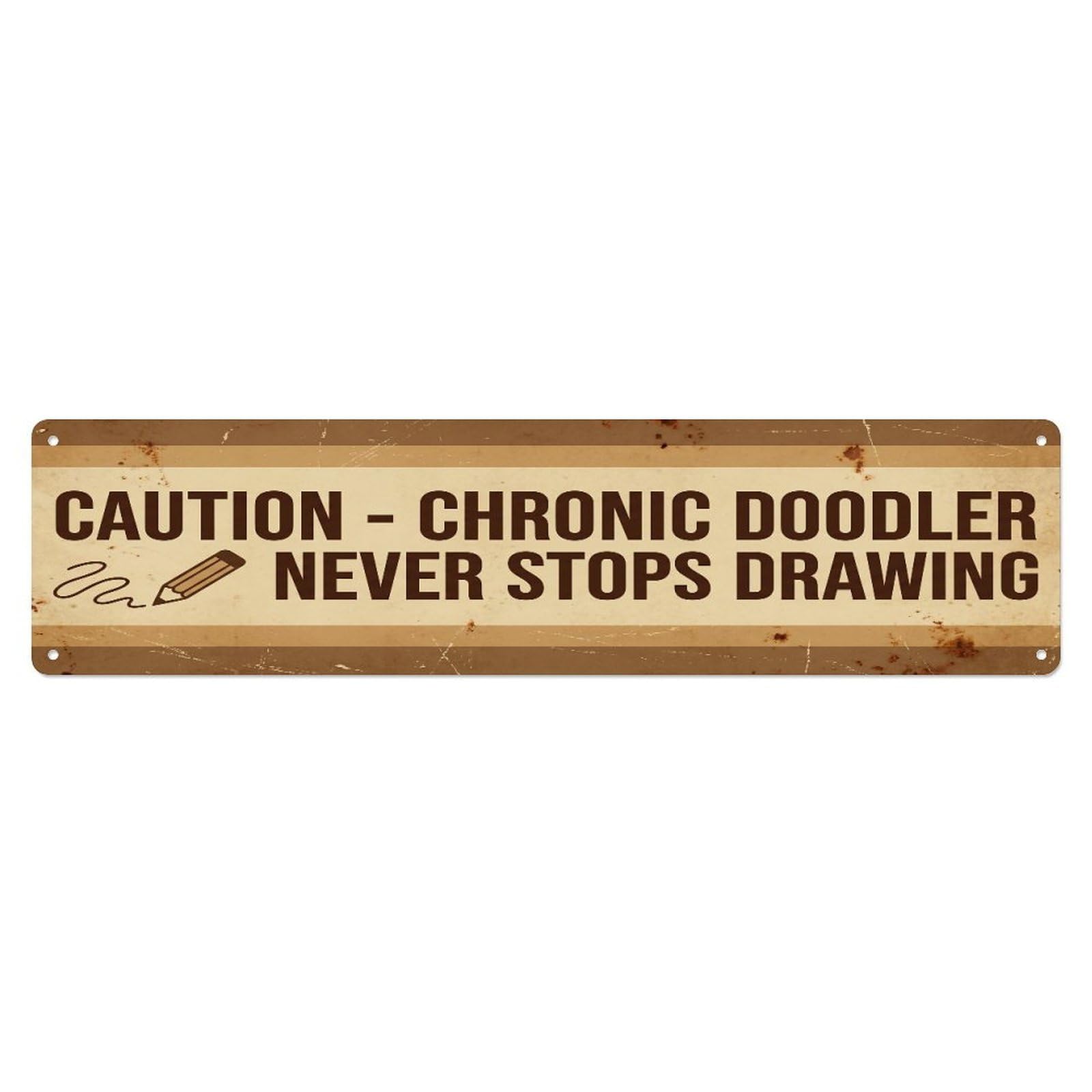 Fqcyn Style Metal Tin Sign Vintage Funny Caution Chronic Doodler Warning