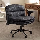 Dowinx Criss Cross Chair with Adjustable Flip-up Arms and Wheels, Comfort Ergonomic Office Desk Armchair with 3 Layer Cushions, Wide Seat Vanity Chair for Home Office, Living Room, Galaxy Black