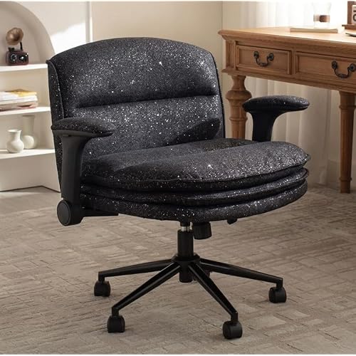 Dowinx Criss Cross Chair with Adjustable Flip-up Arms and Wheels, Comfort Ergonomic Office Desk Armchair with 3 Layer Cushions, Wide Seat Vanity Chair for Home Office, Living Room, Bedroom,