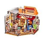 ROBOTIME DIY Miniature House Kit Mini Corner Bookstore Tiny House Making Kit with LED Wooden Craft Diorama Kit Decorative Hobby Unique Gift