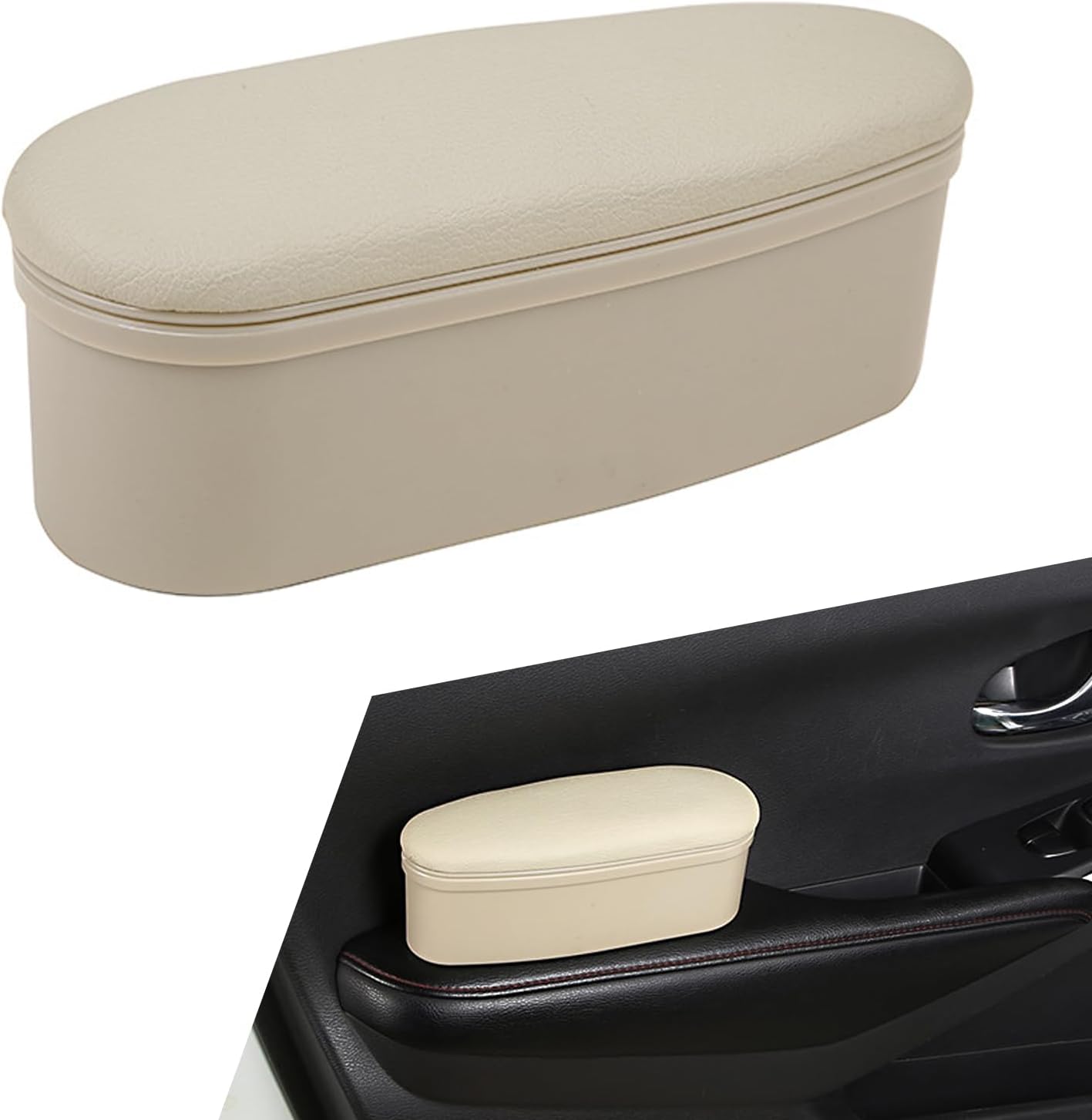 1 PC Car Armrest Booster Cushion, Door Elbow Support Rest Pillow, Adjustable Car Console Storage Organizer, Universal for Most Cars (Light Beige)