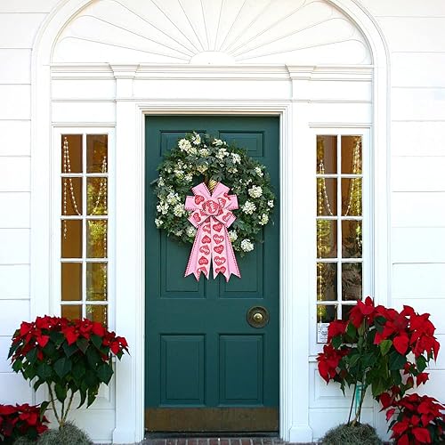 Miniatura 5 de Hying Lazos grandes para el día de San Valentín para corona lazos de corona de San Valentín lazos de arpillera rosa lazos para decoración de árbol