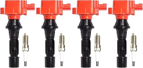 Miniatura 1 de ENA Juego de 4 bobinas de encendido rojo UF540 bujía SP411 2.0L 2.5L L4 compatible con Mazda 3 6 CX-7 MX-5 Miata CX7 MX5 2006 2007 2008 2009 2010