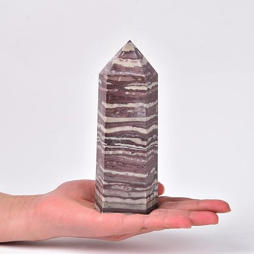 Miniatura 2 de JIC Gem Varita de obelisco de cristal curativo rojo, punto torre, piedra de cebra roja, 6 columnas facetadas, varita de cristal para reiki, sanación