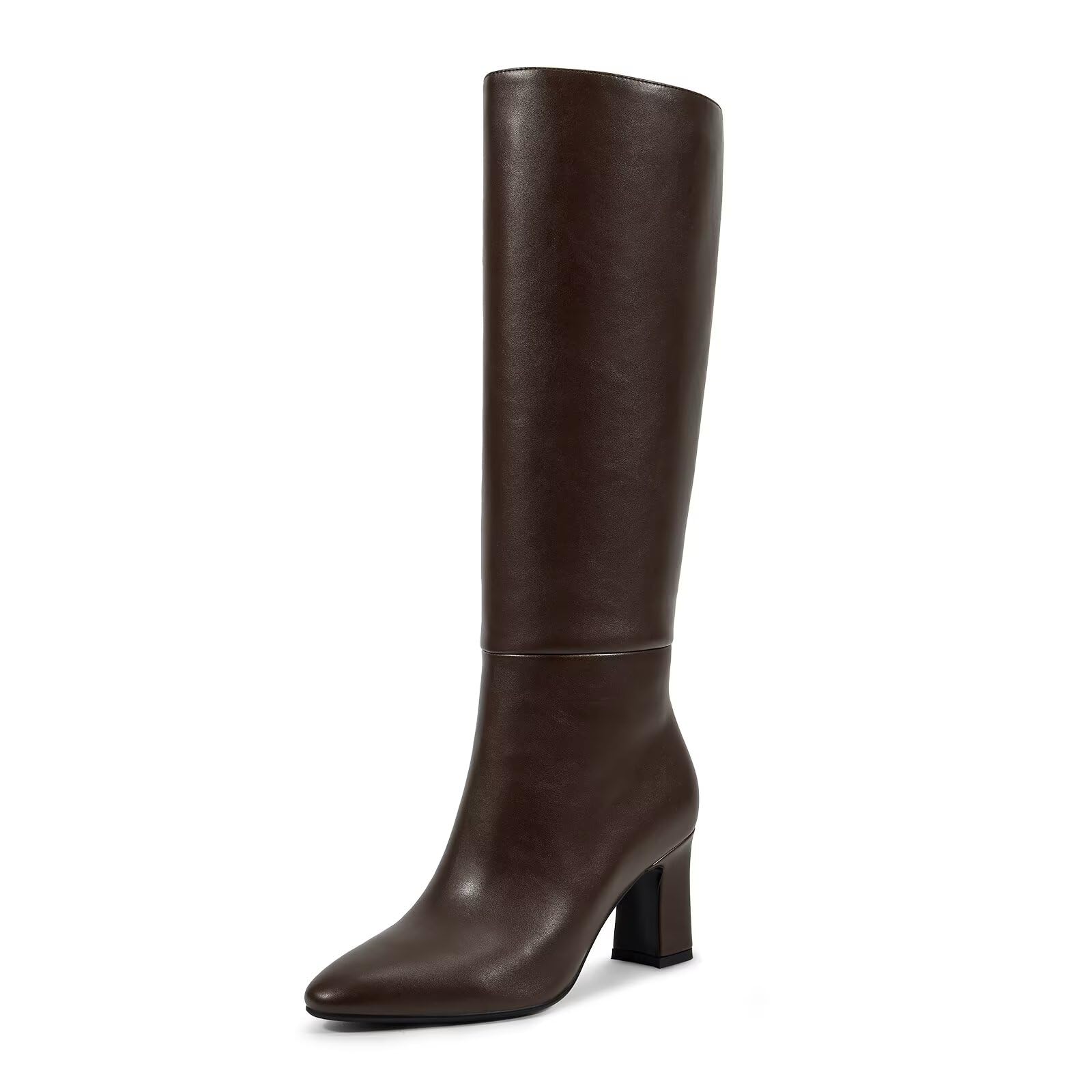 wetkiss Knee High Boots for Women Chunky Heel Round Toe Long Boots with Side Zipper and Elastic Band