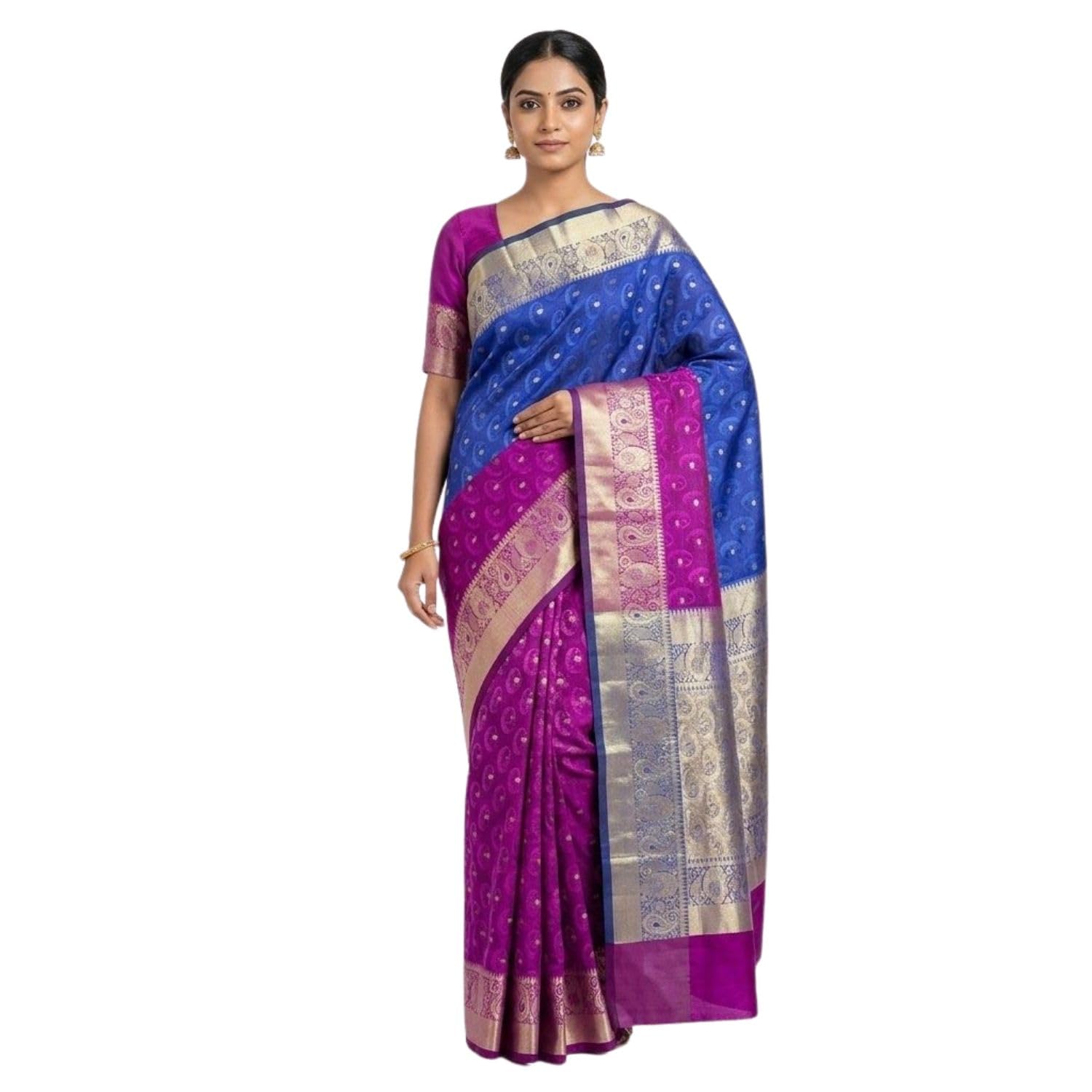 The Crimson Vanguard Poly Silk Saree | Lustrous Premium Poly-Silk with Bold Geometric Blocking | Festive Saree for Women | Elegant Party & Wedding Saree-image-4