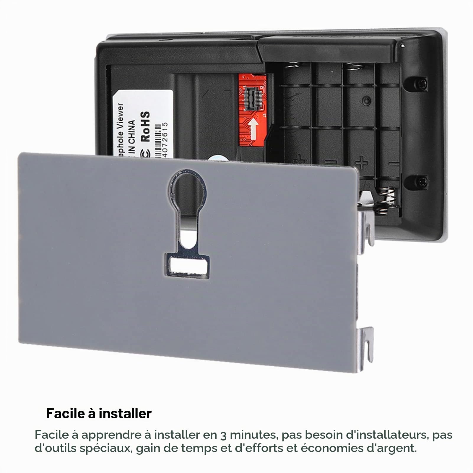 Yeux de Chat électroniques de Porte visuelle, caméra de Judas de Porte de Sonnette numérique Visionneuse de Porte de caméra alimentée 24 Heures de Surveillance pour la Surveillance (sans