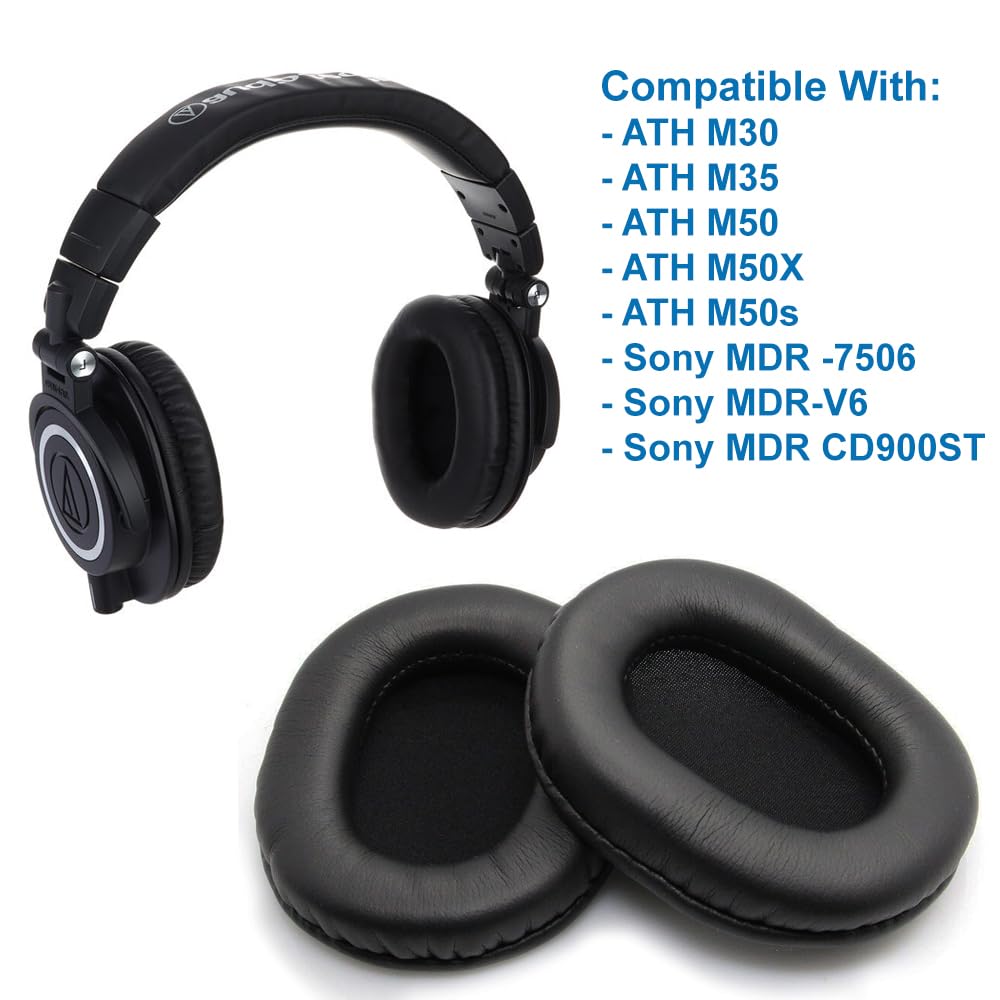 Zapasowe Nausznik do Audio Technica ATH-M50 / M50X / M50XBT / M50RD / M40X / M30X / M20X / MSR7 / SX1 Słuchawek od MMOBIEL - Memory Foam i Protein PU Wymienna Poduszka Uszu - Pady Nauszne - Czarny