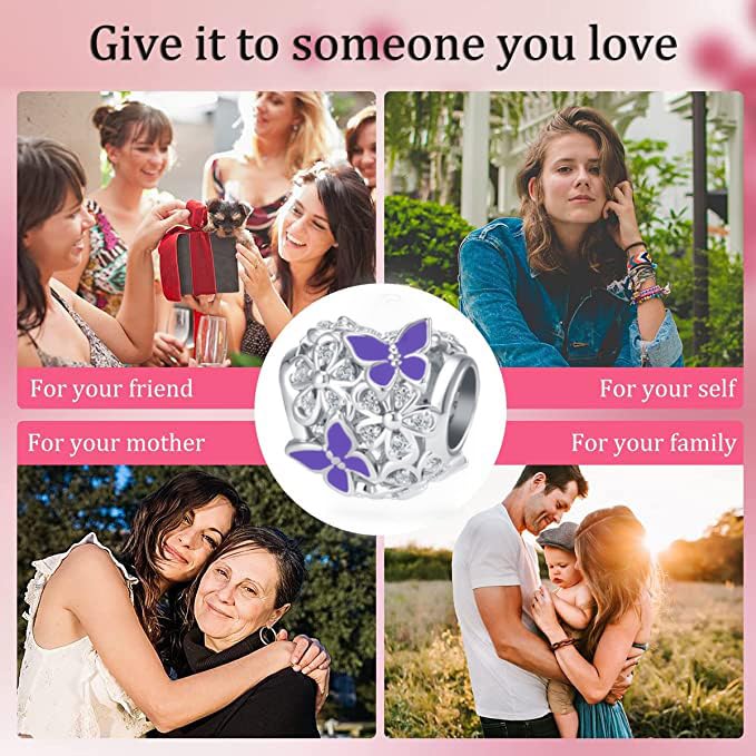 Image of Butterfly Flower Heart Bead Charms for Bracelets