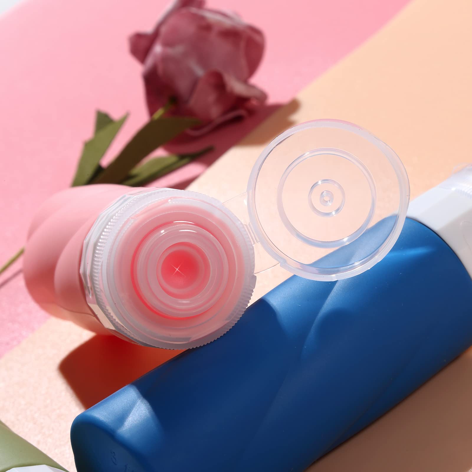 Gemice Reiseflaschen für Toilettenartikel, 85 ml, TSA-zugelassene Behälter in Reisegröße, BPA-frei, auslaufsicher, Reiseröhren, Flüssigkeit, Reisezubehör mit transparenter Kulturtasche (4 Stück)