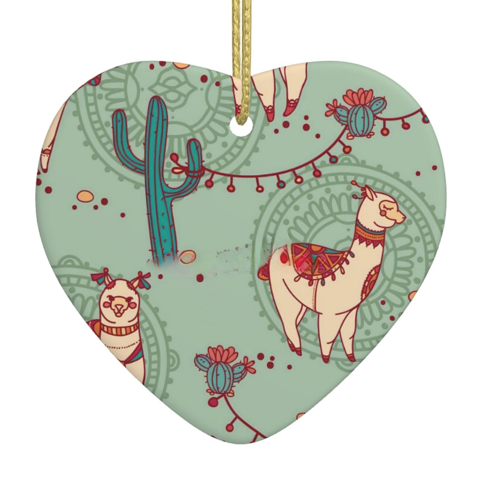 Nbtghga White Llamas Print Christmas Ornaments, Ceramic Hanging Ornament, Xmas Tree Decoration, Holiday Home Decor
