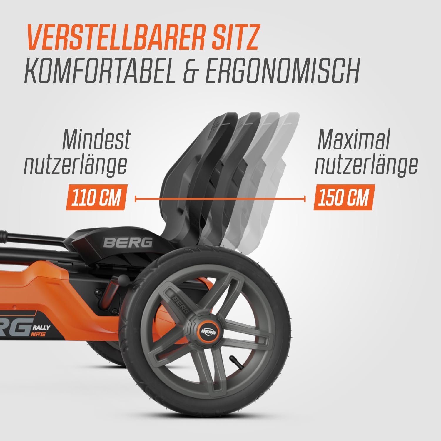 BERG Rally NRG Orange | Gokart für Kinder ab 4 Jahre | Pedal-Gokart | Tretfahrzeug mit verstellbarem Sitz | Robustes Kinderfahrzeug für draußen