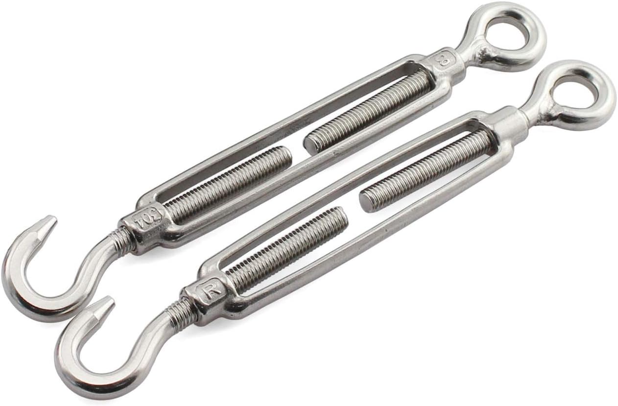 2pcs M10 Turnbuckle Screw Hook to Eye Strainer Fence CO Open Body Draw-in Bolt 304 Stainless Steel Adjustable Wire Rope Tensioner