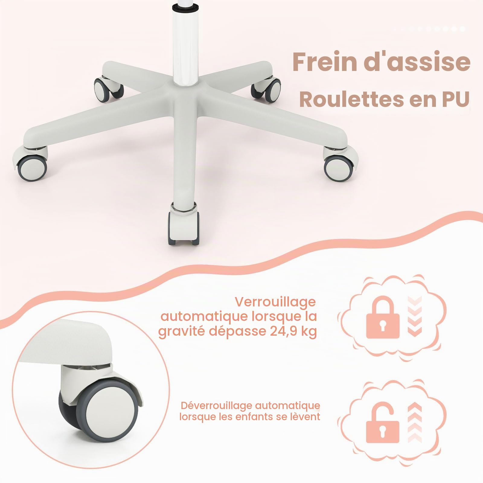 FANTASK Chaise de Bureau pivotante à 360 ° pour Enfant, Hauteur d'assise réglable en Hauteur de 43 à 55 cm, Rose