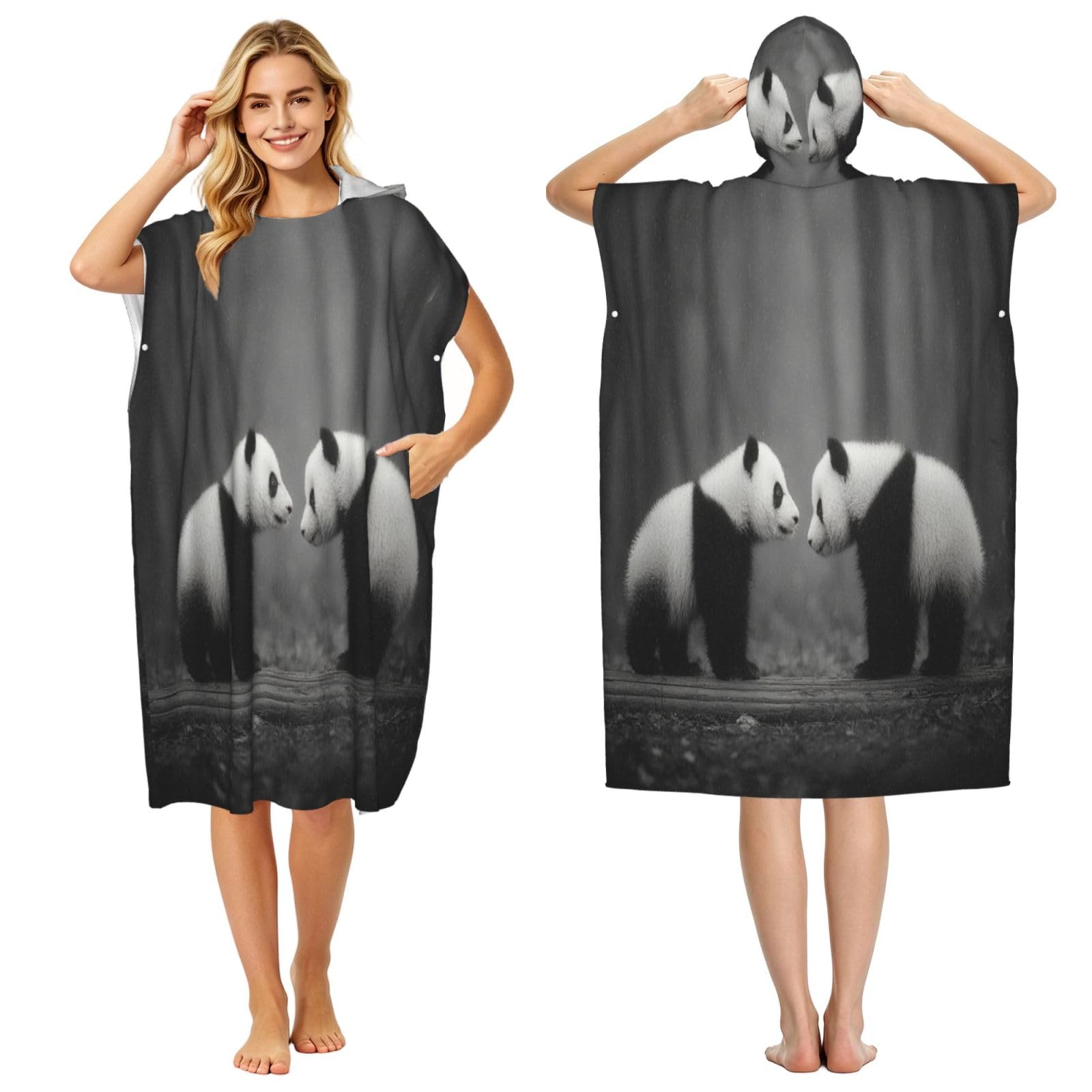 KLGRTJHK Panda Adult Hooded Beach Poncho Towel 43"X35"
