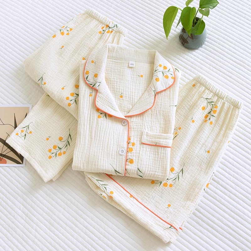 Image of codcm Womens 3pcs Cotton Pajamas Set Short Sleeve Sleepwear Fruit Print Cute Pj Set with Long Pants