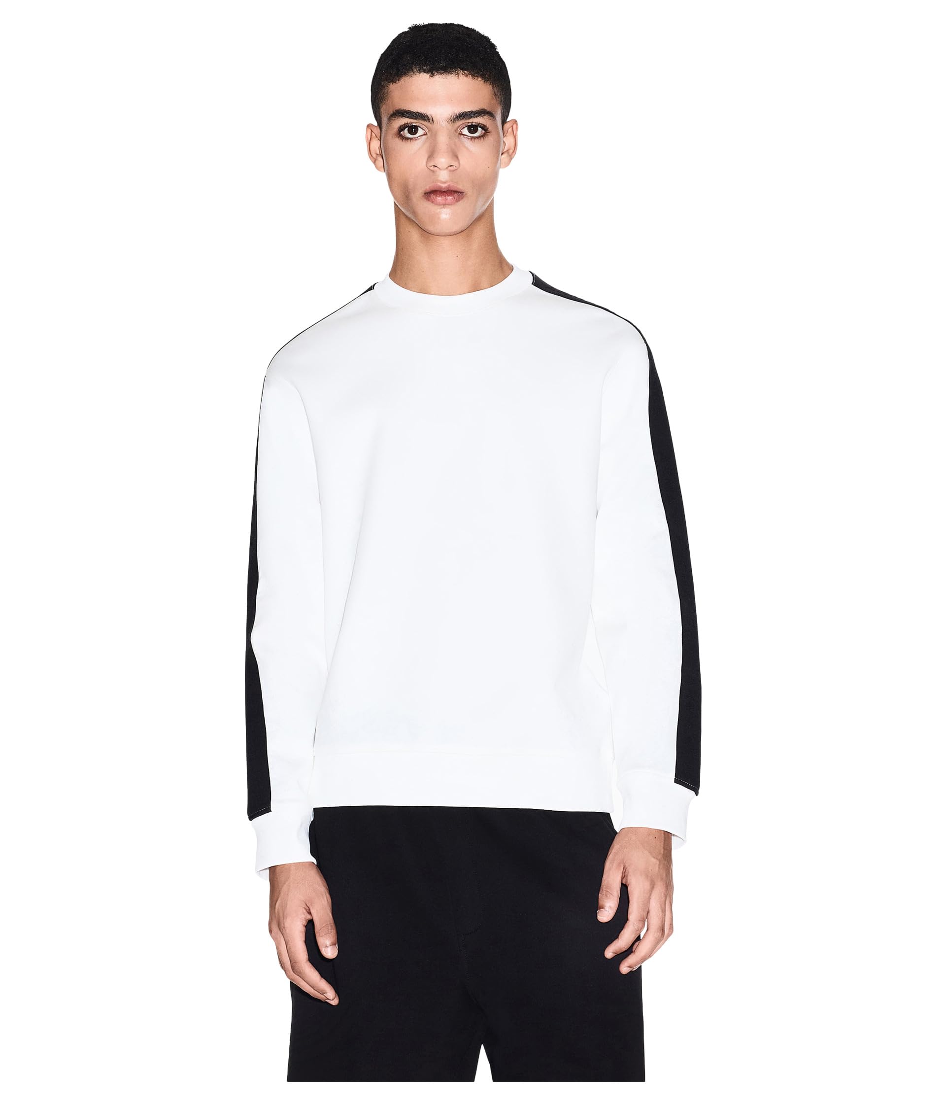 Armani Exchange Men's Essential, Striped, Long Sleeve, Round Collar Sweatshirt, Off White, XL