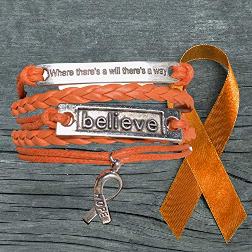 Infinity Collection Orange Ribbon Bracelet, Where There is a Will There is a Way Leukemia Awareness, MS Awareness, Self Injury, Kidney Cancer, ADHD, Malnutrition Awareness, Awareness Jewelry4