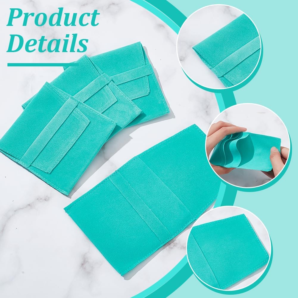 NBEADS 24 Pcs Blue-green Microfiber Jewelry Pouch, Pocket Cosmetic Bag Velvet Jewelry Flap Pouches Folding Envelope Bag for Earrings Bracelets Necklaces Packaging, 3.78×3.54x0.1 Inch
