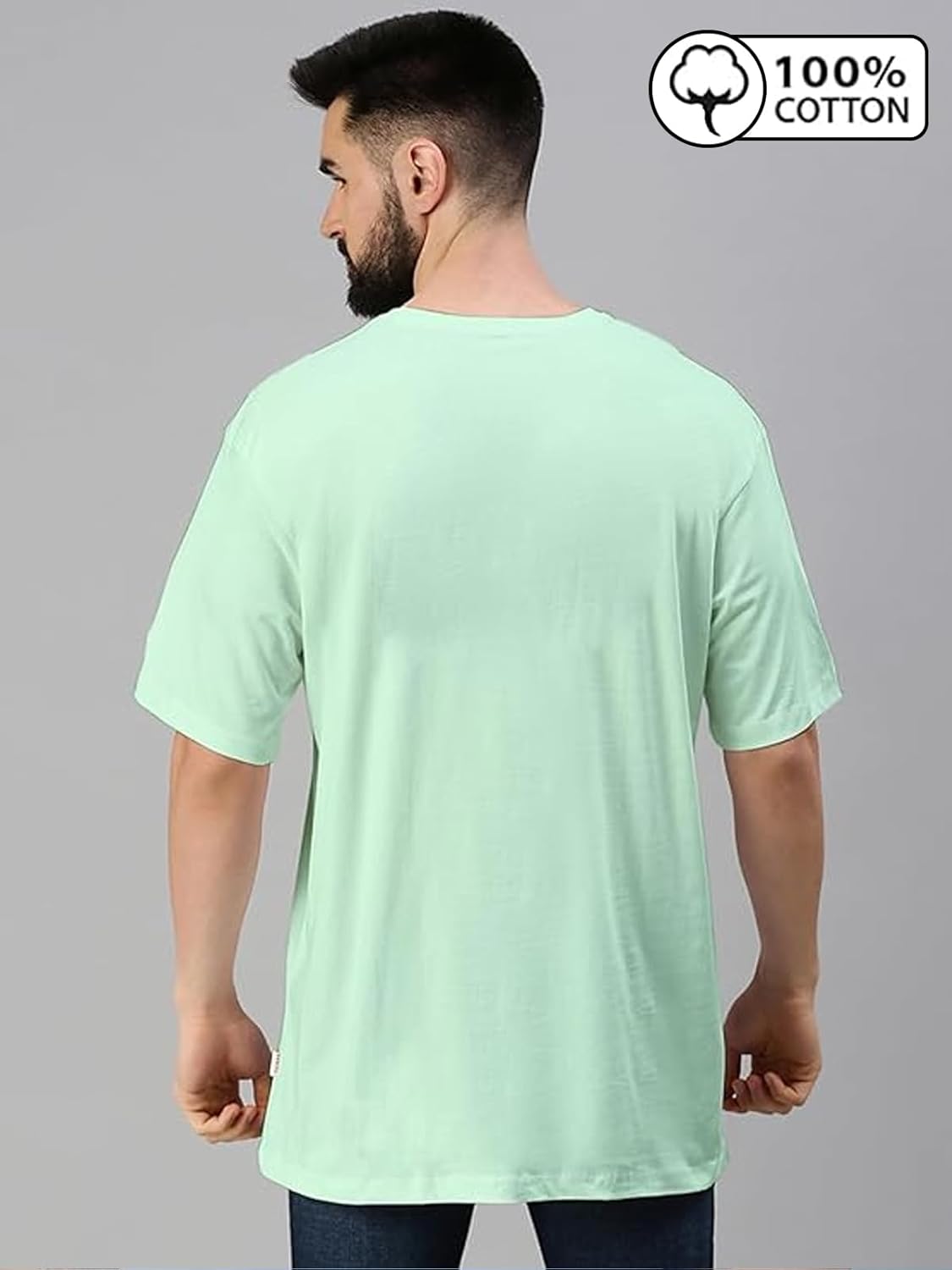 Veirdo® Oversized Baggy Fit Drop Shoulder Half Sleeves Round Neck Solid Pure 100% Cotton T-Shirt for Men (Available in White, Black, Mustard, Maroon, Green, Lilac, Navy, Red Color) - Image 6