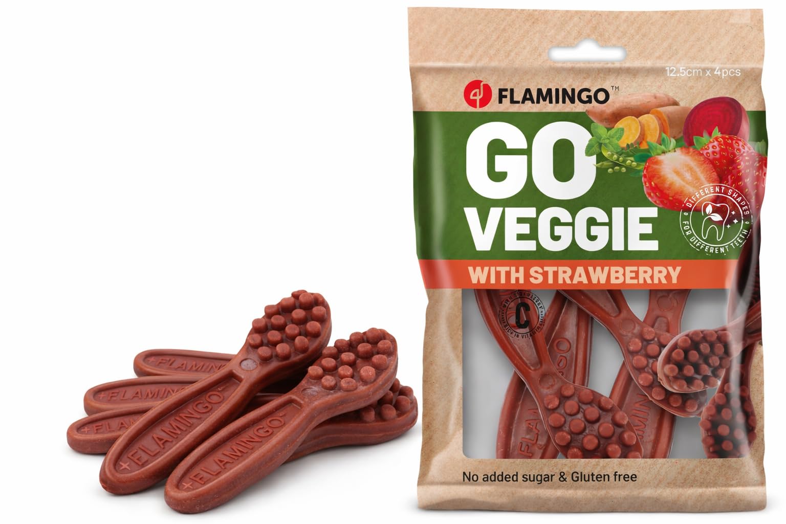 Bastoncini per cani – Snack Veggie Spazzolino con Fragola Rossa – 12,5cm – 160g – senza glutine – favorisce l’igiene dentale
