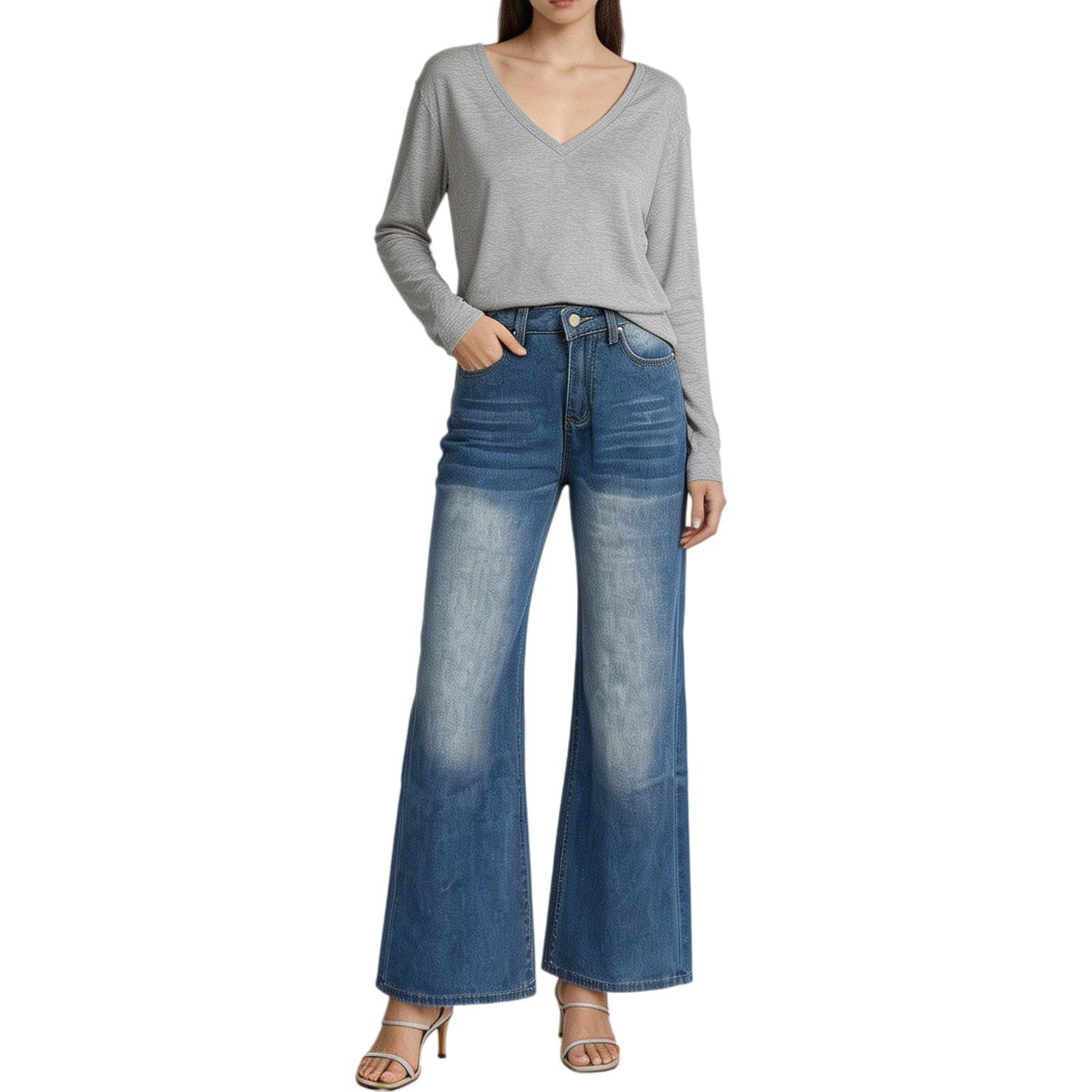 Jean Bootcut stretch pour femme - Taille haute - Jambe large