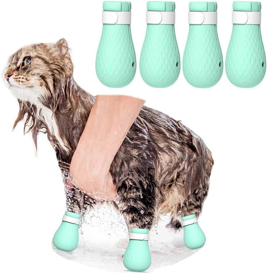 ASOCEA 4 PCS Anti-Scratch Cat Foot Shoes Silicone Pet Grooming Scratching Adjustable Cat Paw Protector Shoes for Home Bathing Shaving Checking Treatment