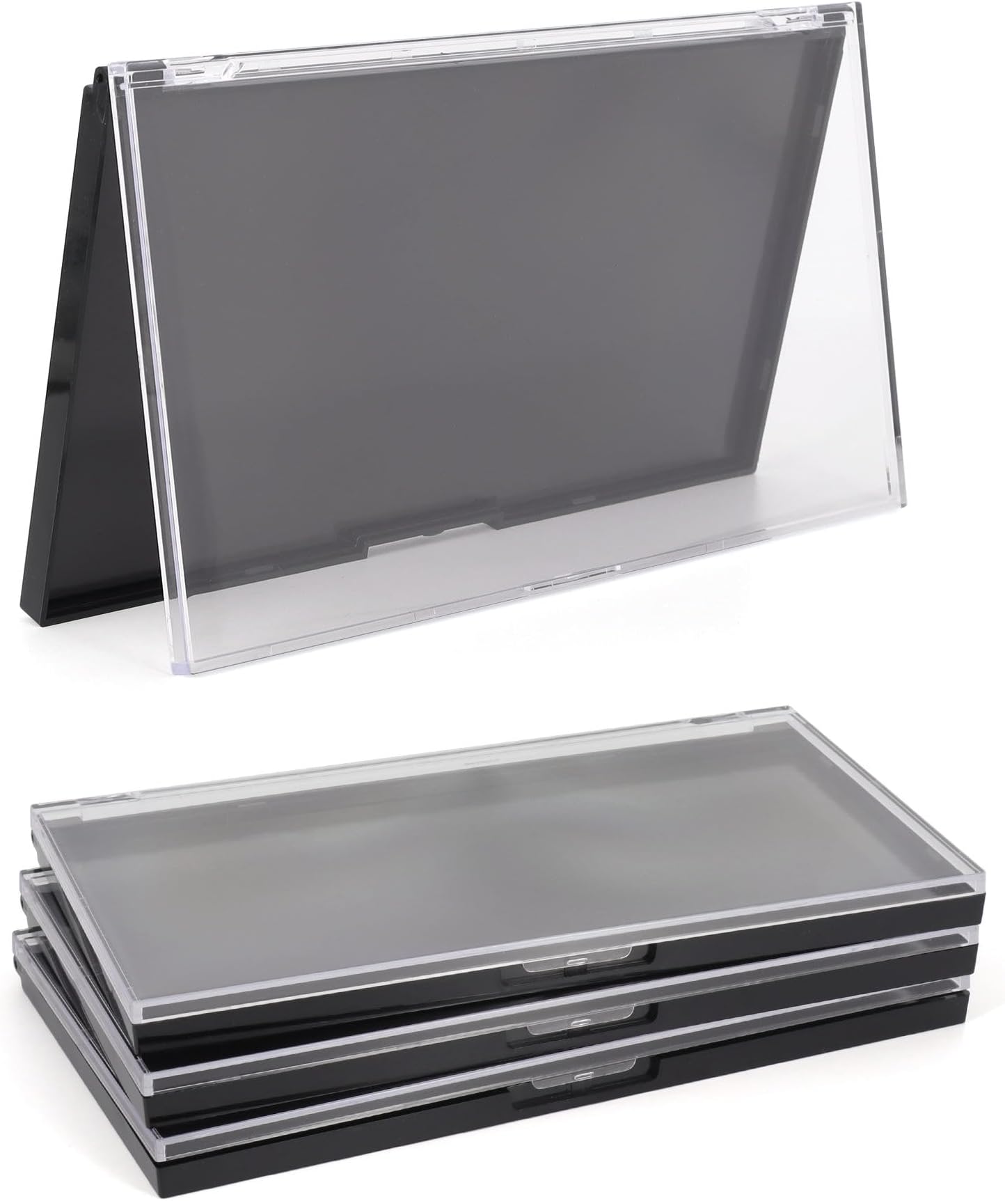 Magnetic Makeup Palette with Clear Top, 3Pack Empty Eyeshadow Pan Dispensing Storage Box with 60Pcs Adhesive Metal Stickers for DIY Cosmetics Lipstick Blush Powder-7.71”X4.33”Palette