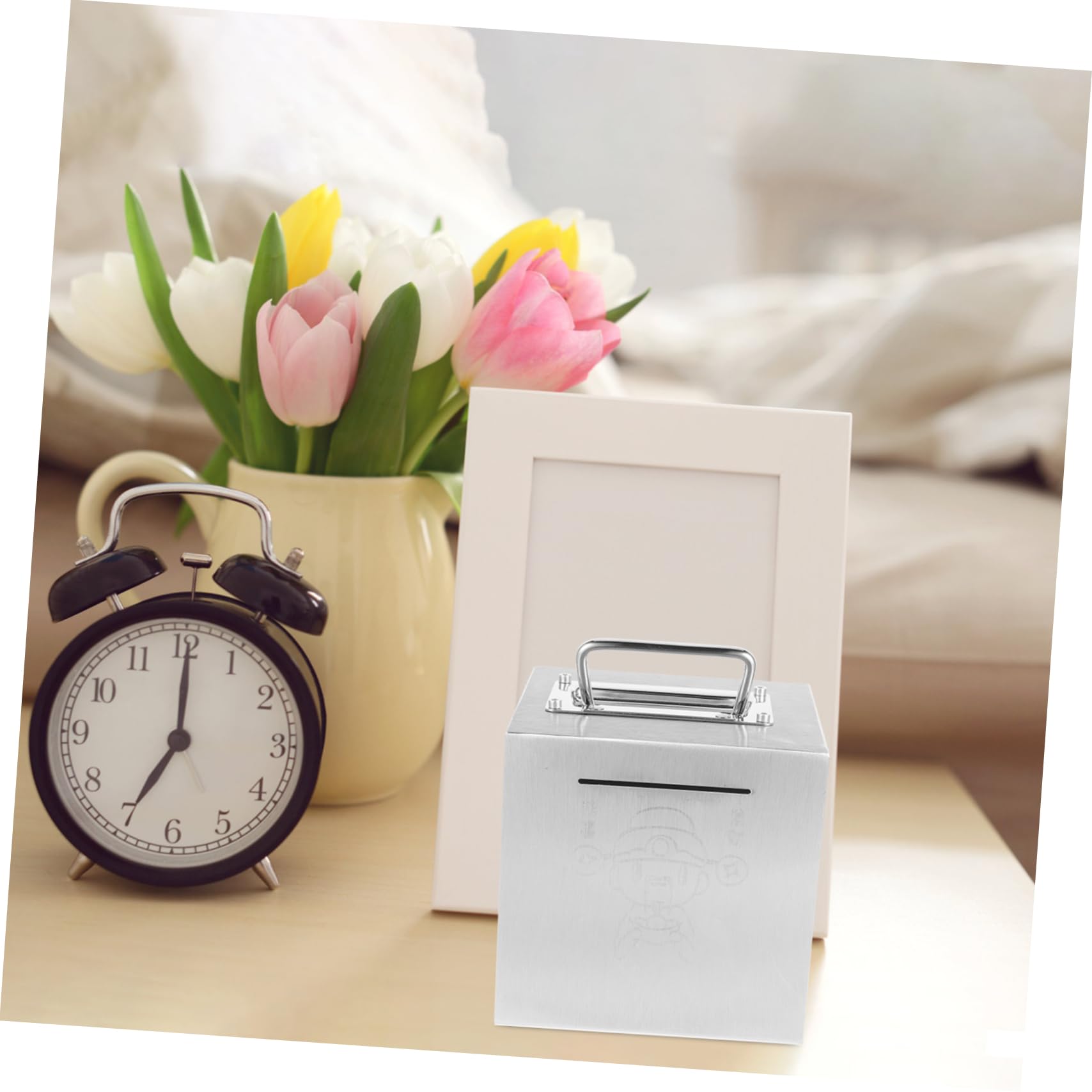 Tirelire Métallique Portable Acier Inoxydable avec Poignée Boîte à Compacte pour Adultes et Garçon Fille Sécurisée pour Épargne à