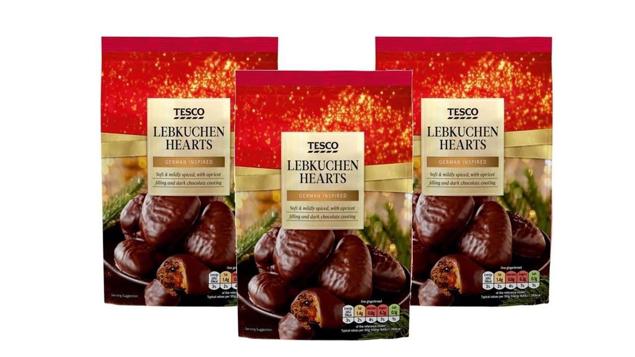 Lebkuchen Hearts, 3 x 250g, German Inspired Gingerbread with Apricot Filling, Milk Chocolate Coated,German inspired gingerbread hearts with a fruity apricot jam, covered in milk chocolate and decorate