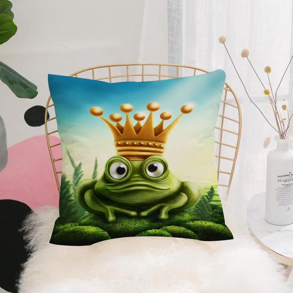 HYOSXW Cushion Cover,Throw Pillow Case Home Decorative for Living Room Bedroom Sofa Chair 16X16 Inch,cartoon frog prince waiting to be kissed,Pillowcase 40X40cm