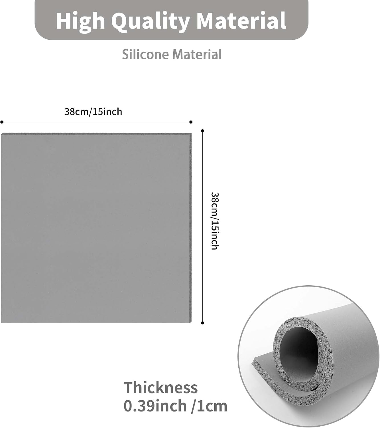 Silicone Heat Press Mat 15x15 inch Heat Press Pad 0.39 inch Thickest Heat Transfer Machine Press Replacement Pad Sheet (Grey)