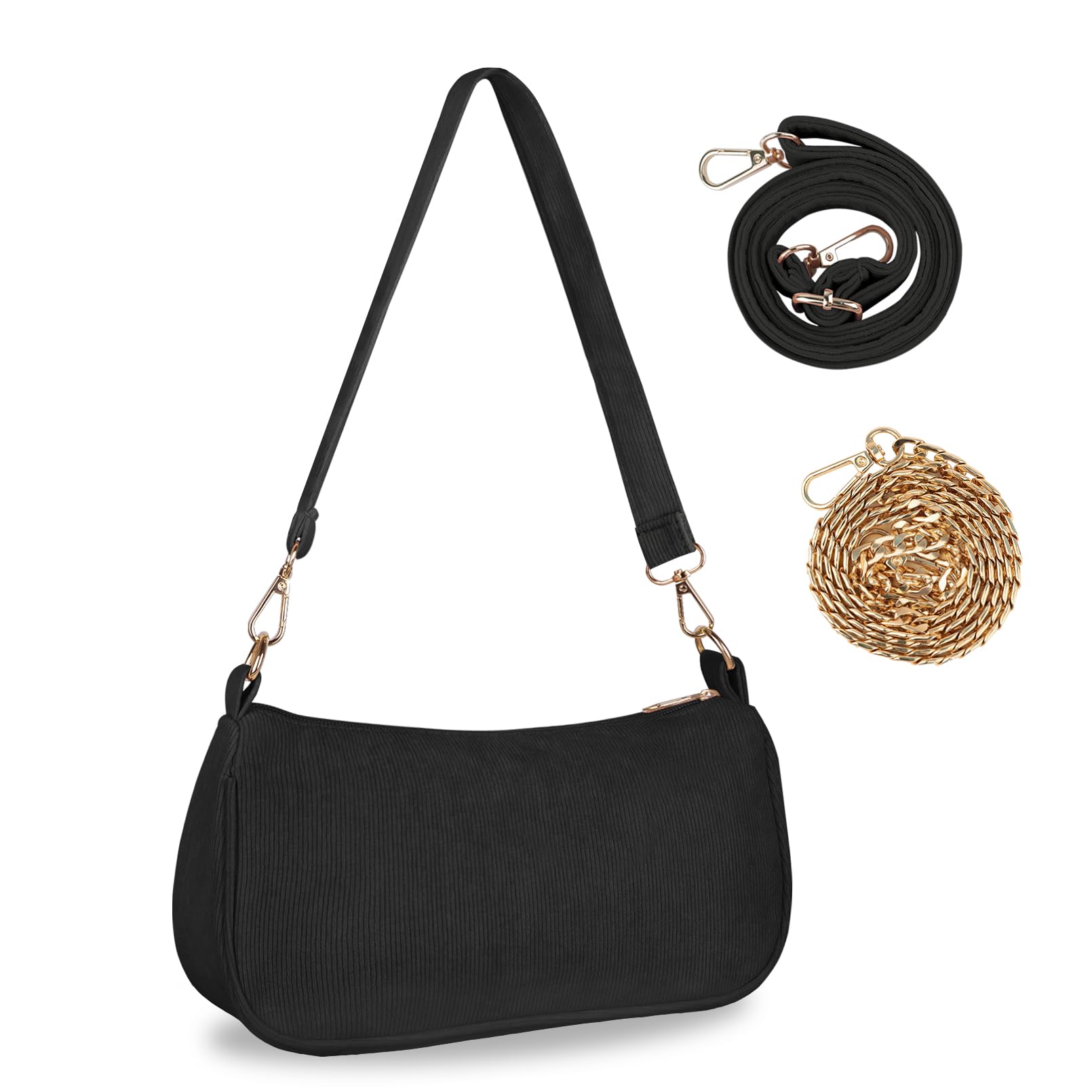 FITDON Handtasche Damen Klein Umhängetasche, Cord Hobo Bag Schultertasche Y2K Crossbody Bag Mini Retro Achsel Tasche mit 3 abnehmbaren Schultergurten