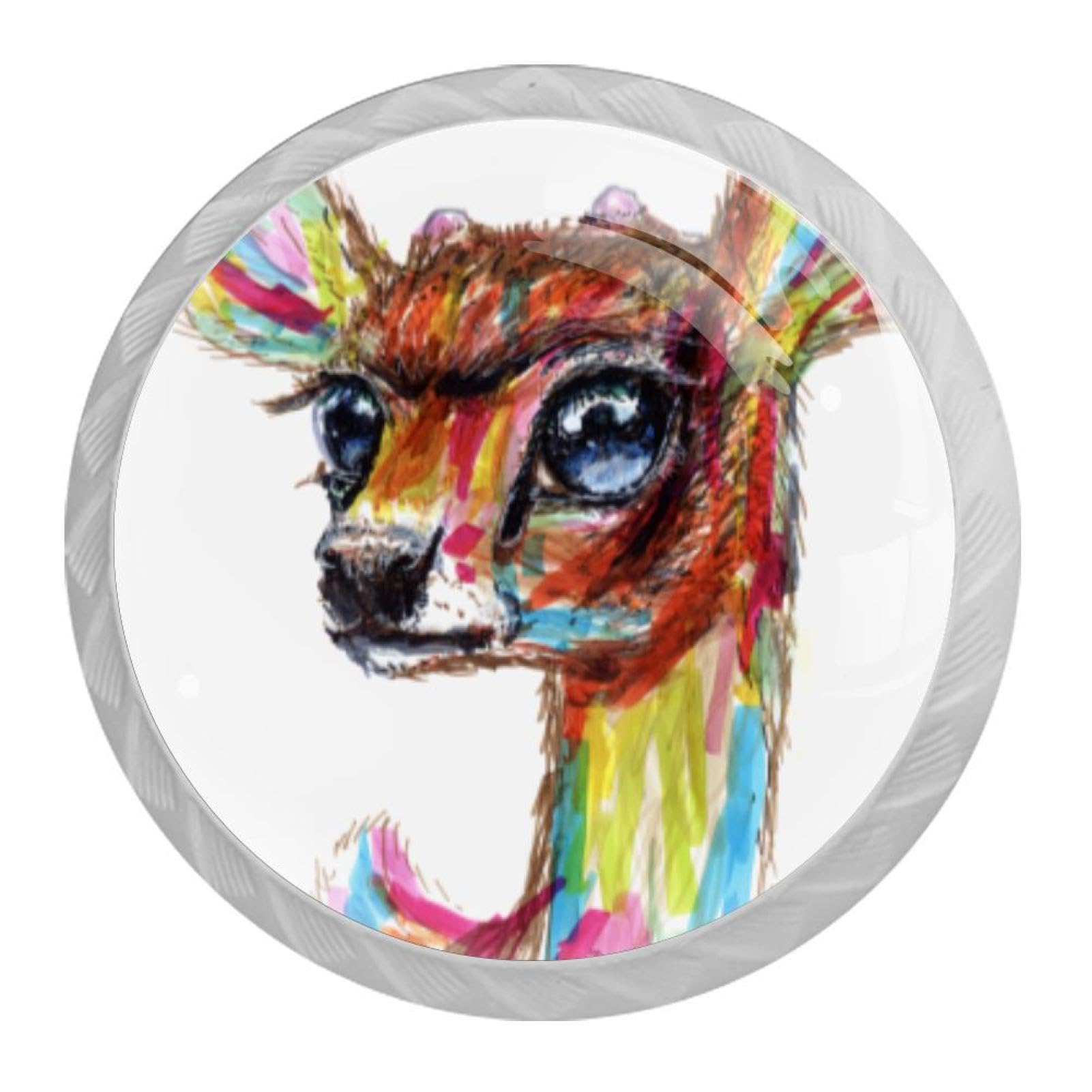 Tqmspg 4 Pieces Drawer Pulls Watercolor Giraffe Door Knobs Dresser Handles for Kitchen Wardrobe Cupboard Hardware Furniture