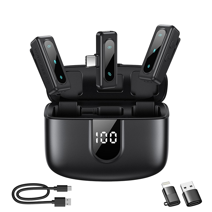 无线领夹麦克风适用于iPhone、安卓和笔记本，降噪_AUTO配对，长续航，适合Vlog、访谈、播客与直播