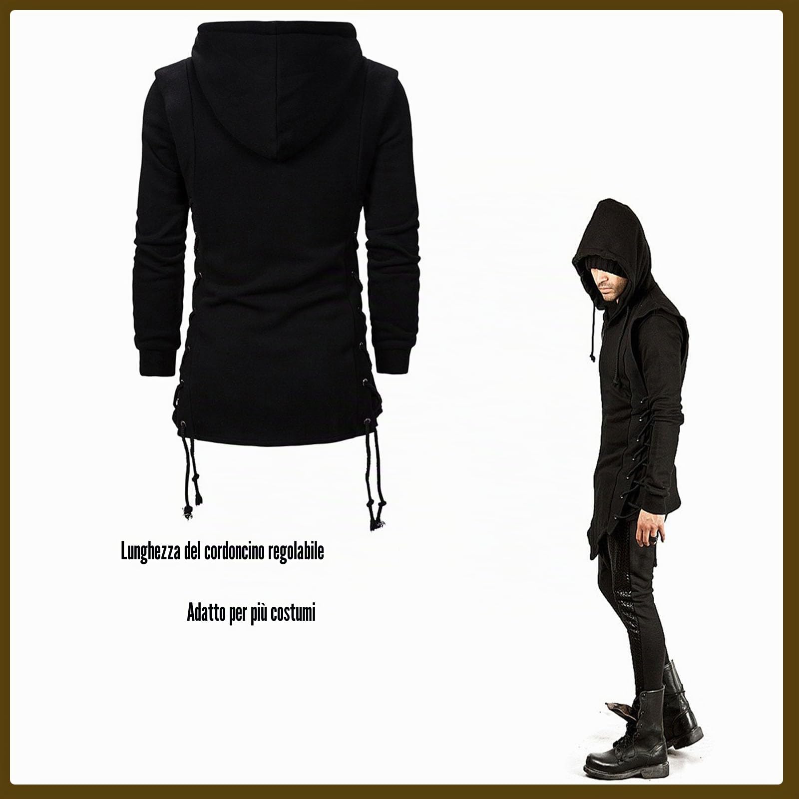 JMSUN Uomini Assassin Robe Felpe con cappuccio Gotico Asimmetrico Cerniera Laterale Lace Up Pile Giacca con Cappuccio