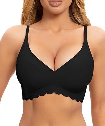 Jelly Bra No Underwire Scalloped V Neck Wireless Push Up Bralette