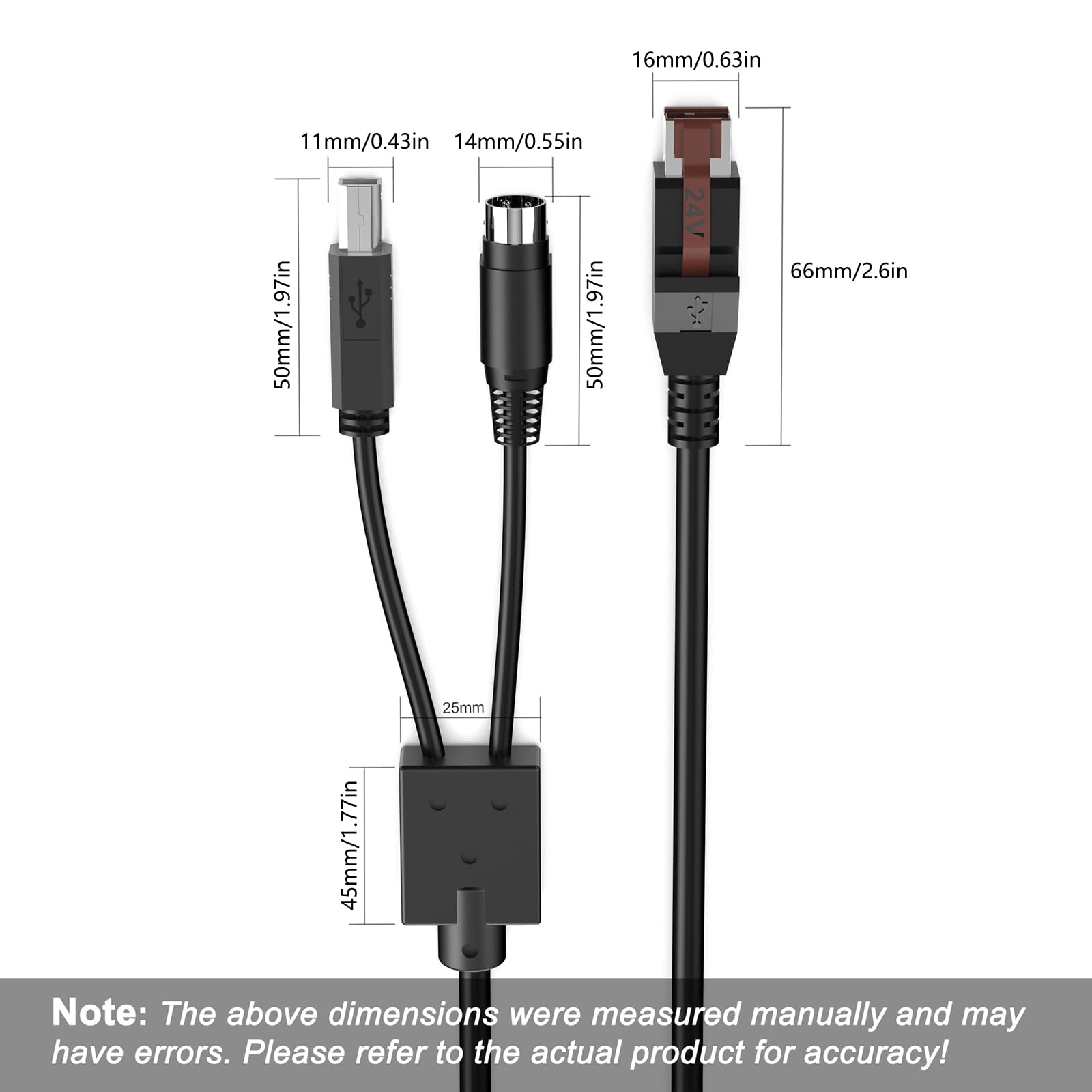 Cavo alimentazione da 24 V USB a 3 pin USB 2.0 B maschio per scansione Stampante codici a barre Dispositivi Accessori Cavo alimentazione della stampante