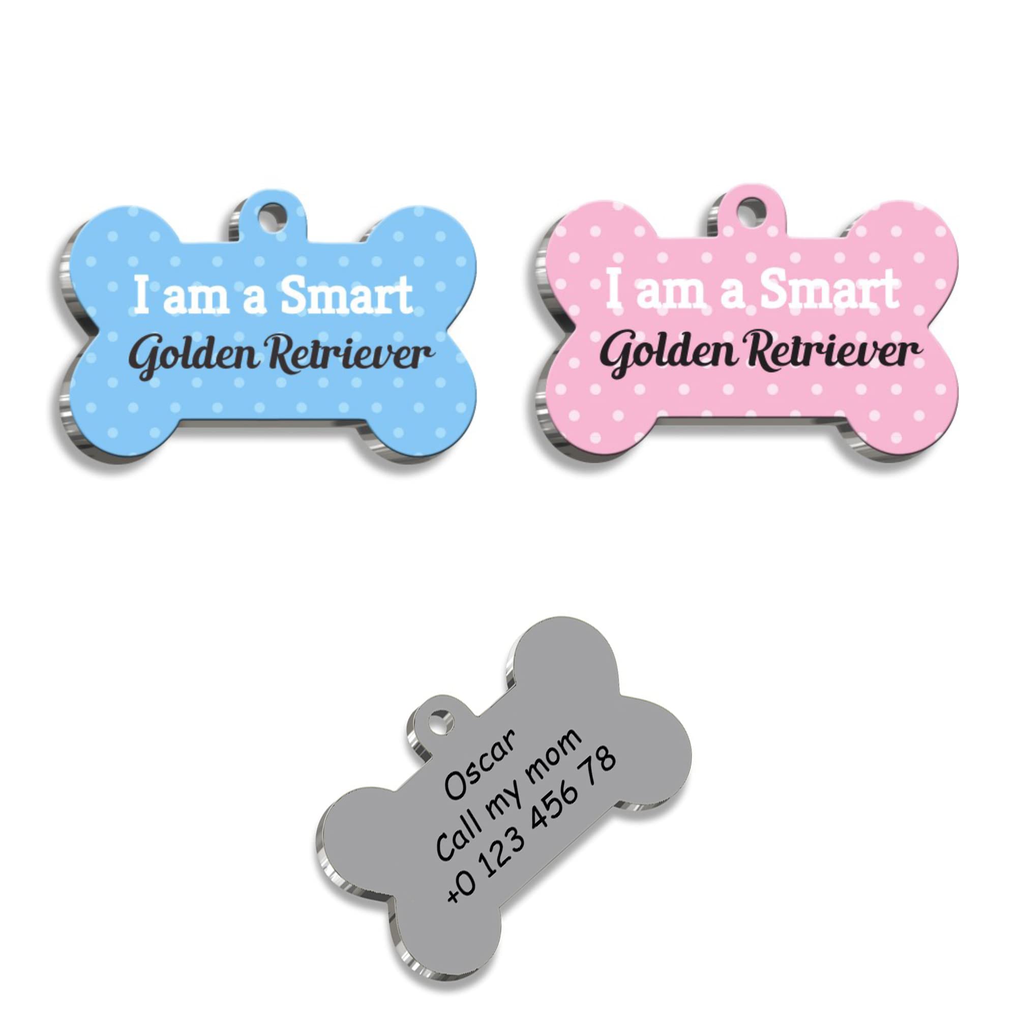 Golden Retriever Personalized Dog Tag - Golden Retriever Custom Name Tag - Golden ID Tag for Dog - Golden Retriever Customized Pet Tags - Dog Name id Tag - Dog Name Tag - Engraved Dog Tag (Blue)
