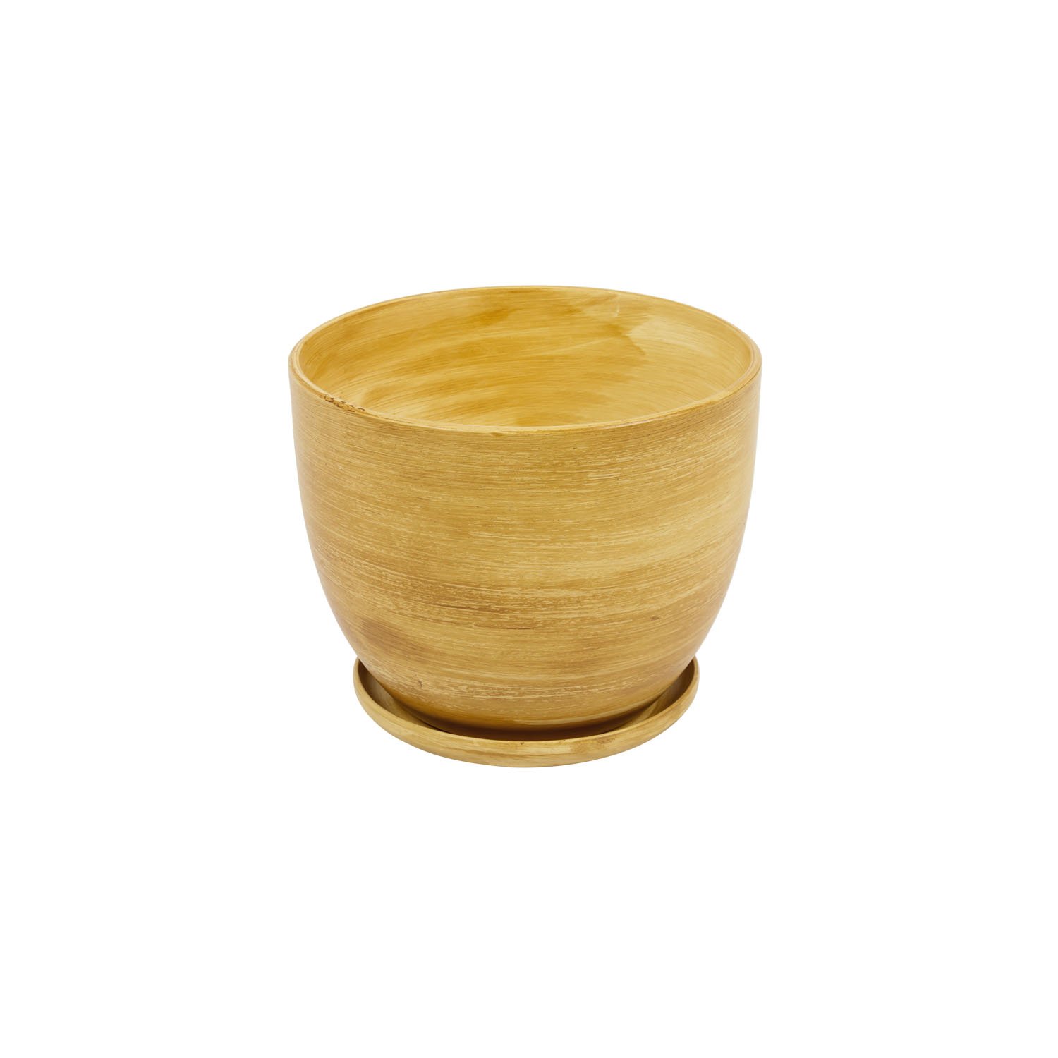 Light brown ceramic 13 cm planter with saucer, BARREL series