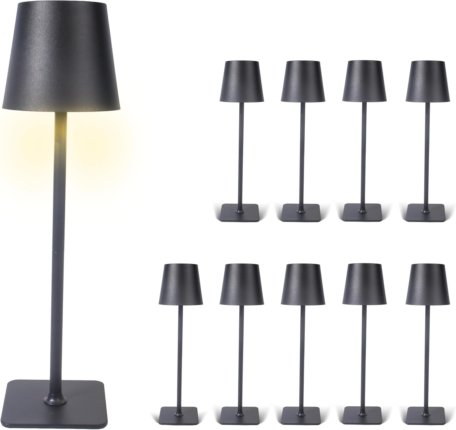 10 Pack - Black Rechargeable Cordless Table Lamps, Portable LED Desk Lamps, Dimming 5000mAh Rechargeable Battery Powered LED Lighting for Restaurant,Bar, Bedroom, Outdoor, Party