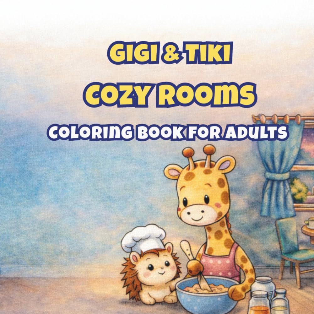 Gigi & Tiki Cozy Rooms: Bold and Easy Coloring Book for Adults with Cozy Home Scenes, Cute Animals and Thick Lines for Relaxation