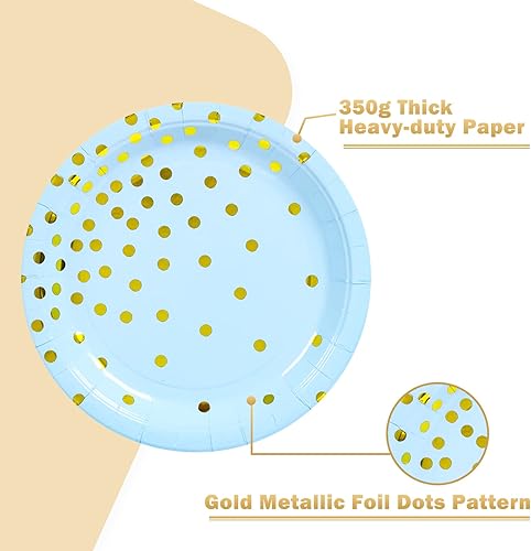 Miniatura 10 de Platos de papel de oro azul, platos de postre desechables de puntos dorados, platos de papel con borde dorado, suministros de fiesta para baby