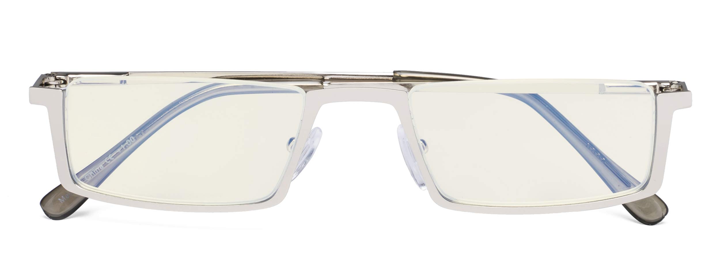 CessBlu Blue Light Filter Glasses Men Women Reading Computer Half-rim Reader Eyeglasses(Silver) without Strength