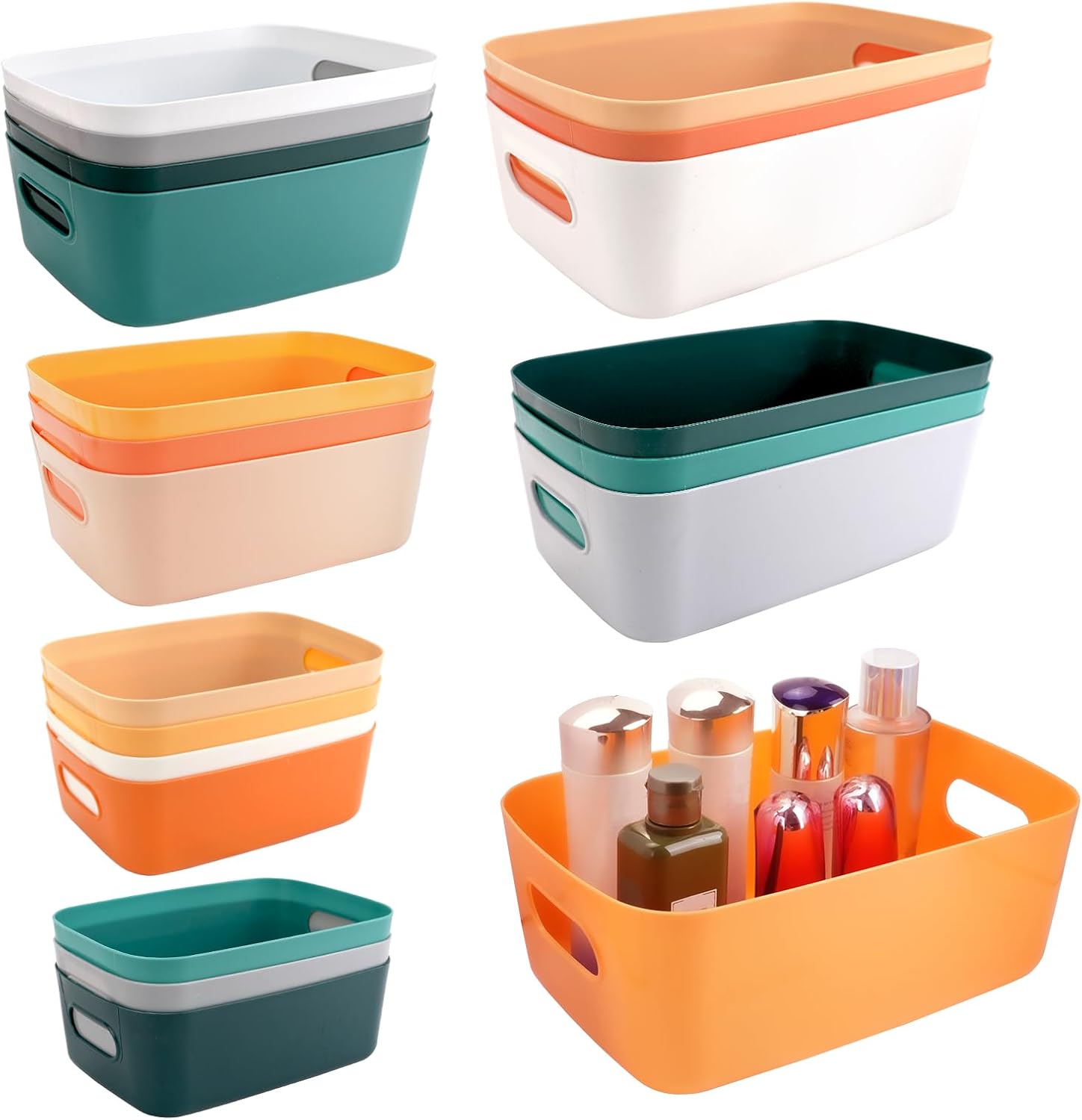 RETON 21 Pcs Plastic Storage Bins Basket with Handle, Pantry Organizing Baskets, Small Multiple Colors Containers Organizer for Kitchen Countertop Office Shelves Bathroom and Classroom