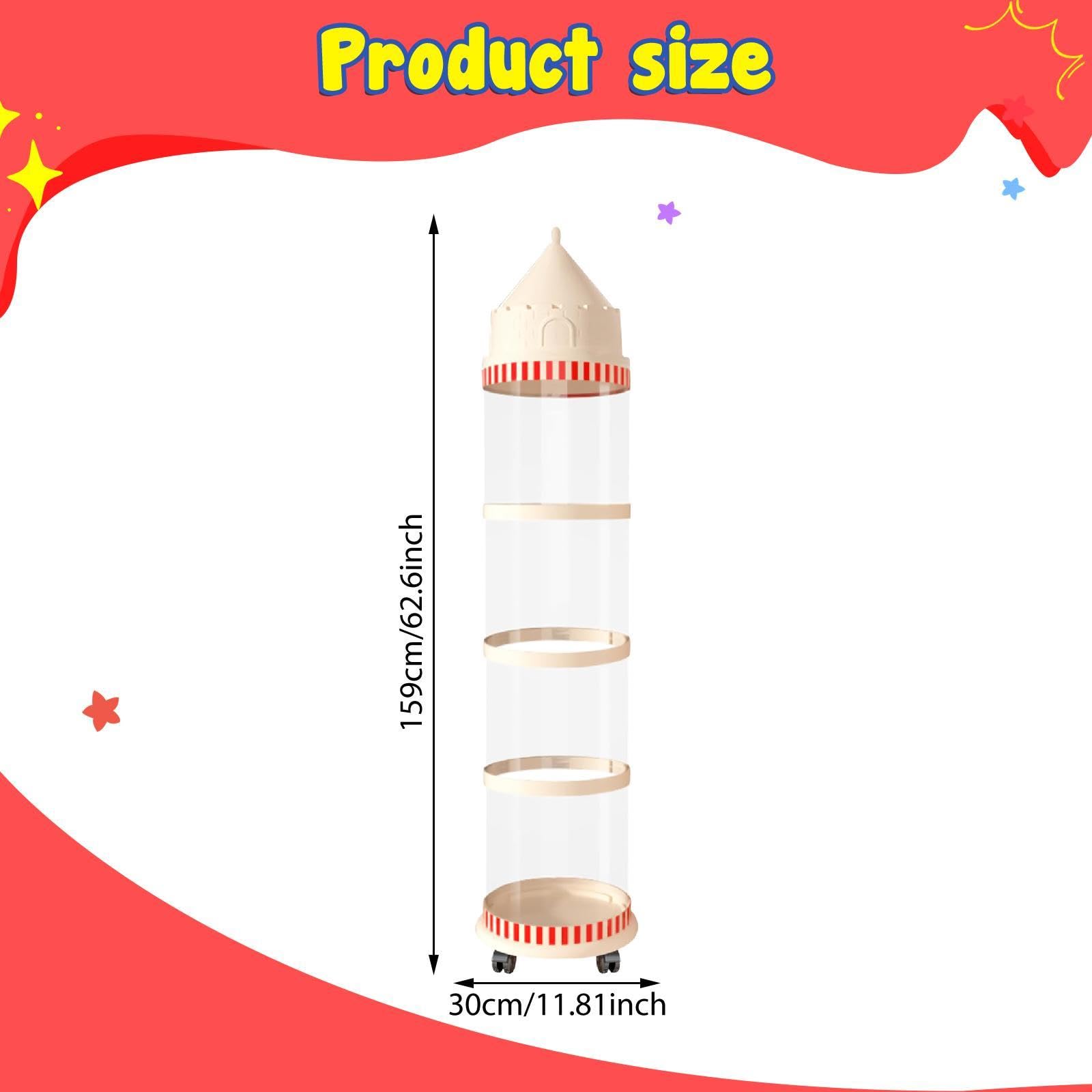 Almacenamiento de Peluches Caja Organizadora Soporte de Almacenaje Tubo de Exhibición con Ruedas Y Estructura Estable de PP Adecuado para Guarderías, 159 Cm X 30 Cm